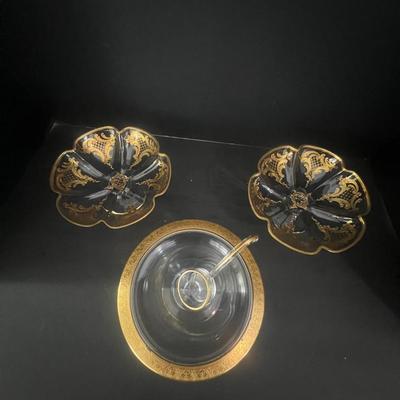 Gold Rimmed Candy Dishes And Punch Bowl