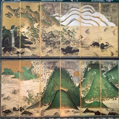 Two Tabletop Japanese Folding Screens - Landscapes