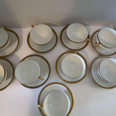 Set Of 10  Cups and Saucers Gold Rimmed