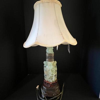 Antique Jade Lamp With Ornate Metal Accents
