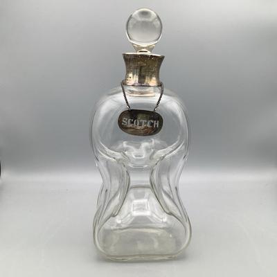 Pinched Glass Decanter With Sterling Collar And Bottle Tags