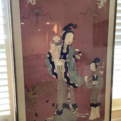 Large Framed Chinese Embroidery Panel