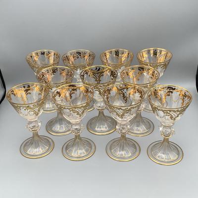 Antique Gilded Venetian Wine Glasses - Set Of 11