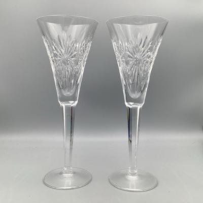 Pair Of Waterford Crystal Champagne Flutes - Sunrays Pattern
