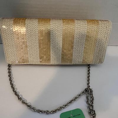 Carlisle White and Tan Sequined Clutch