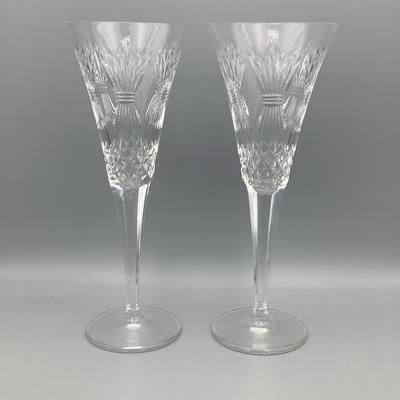 Pair Of Waterford Crystal Champagne Flutes - Stocks Of Wheat Pattern