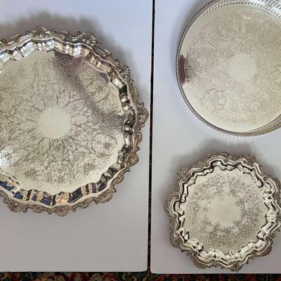 3 Large Silver Platters