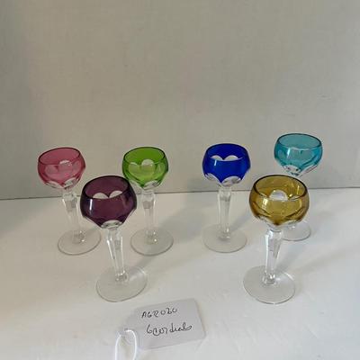 6 Colorful Crystal Cordials 4.5"H