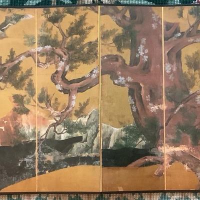 Table Top Japanese Folding Screen - Cypress Trees