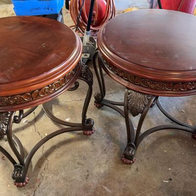 2 Round Wood & Metal Tables