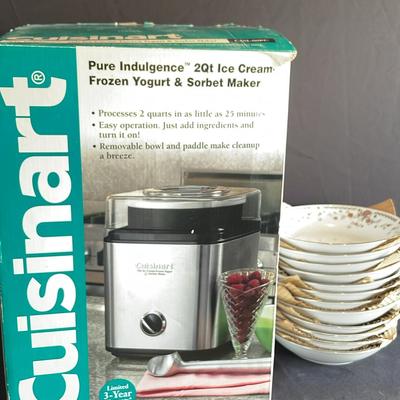 Cuisinart 2 Qt Ice Cream Maker & Set Of 12 Floral Ice Cream Soup Bowl