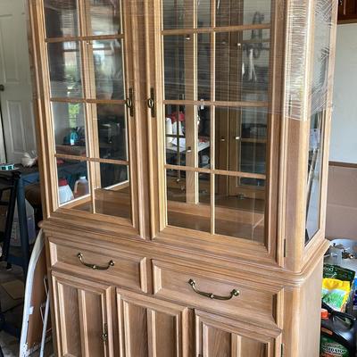 Stanley Blonde Light Wood Dining Cabinet One Piece W/ Glass Shelves 