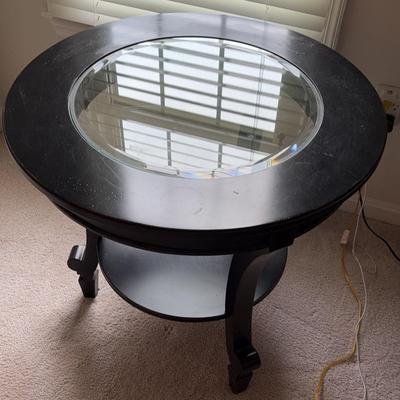 30” Round Glass And Black Wood Table