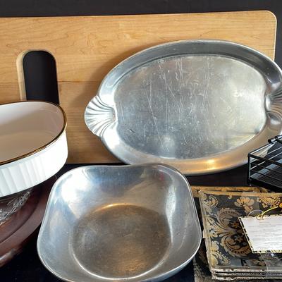 Assorted Serving Party Items Including Large Charcuterie Board