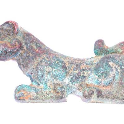 Lot 386 chinese bronze recumbent jaguar plaque