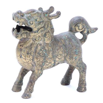 Lot 363 chinese gold painted archaistic bronze foo lion