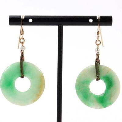Lot 170 chinese jade bi disc earrings 14k gold