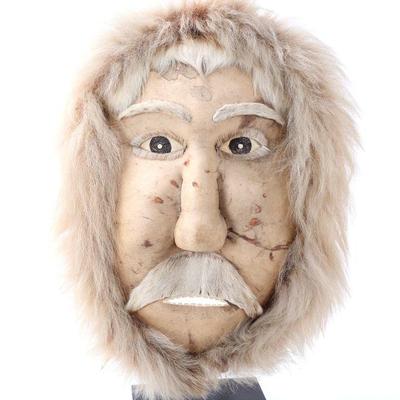 Lot 238 wonderful inuit caribou hide fur mask wstand
