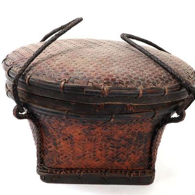 Lot 409 antique ifugao rattan woven basket with lid