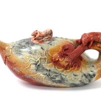 Lot 376 chinese soapstone miniature teapot rats