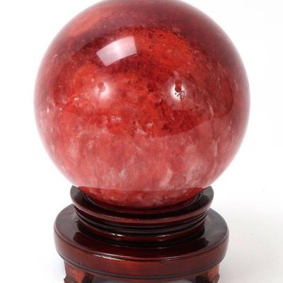 Sale Photo Thumbnail #304: Lot 307 gorgeous red jasper crystal ball on stand