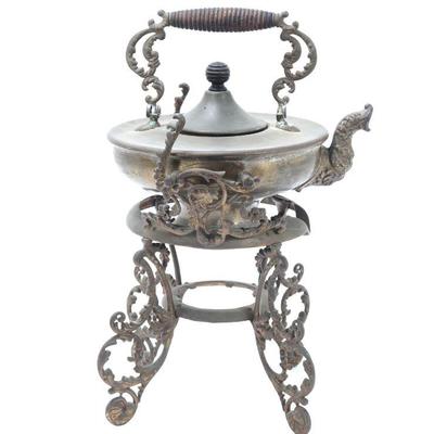 Lot 389 chinese brass teapot and stand