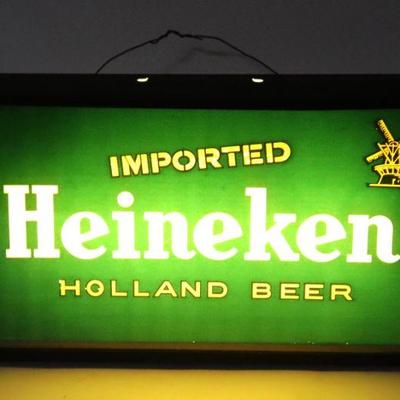 Lot 286 vintage heineken beer lit advertising sign