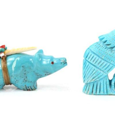 Lot 258 pair of turquoise fetish animal carvings