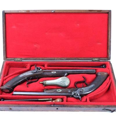 Lot 5 cased set of american dueling pistols by roberton p