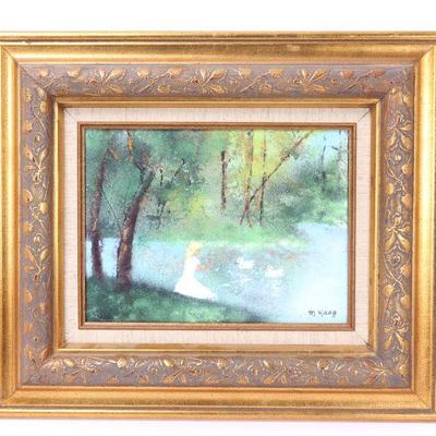 Sale Photo Thumbnail #292: Lot 295 original max karp 1918 1999) enamel on copper, girl with swans
