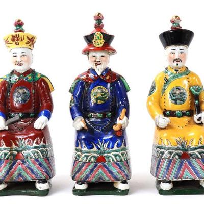 Sale Photo Thumbnail #364: Lot 368 three chinese seated porcelain immortal figures
