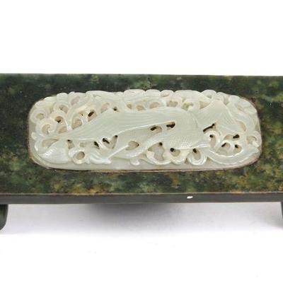 Lot 381 chinese ink rest w inset pierced belt plaque