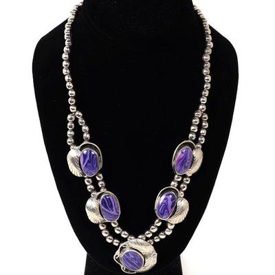 Sale Photo Thumbnail #135: Lot 137 gorgeous native american purple agate squash blossom necklace