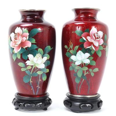Lot 396 lovely pair of japanese ginbari vases on stands