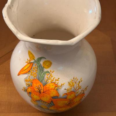 Vintage Orange Flower Design Vase 