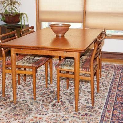 Sale Photo Thumbnail #2: Label underneath the table.  Skovmand / four chairs 
Denmark 