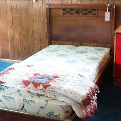 Single bed mahogany headboard, boxspring only. 