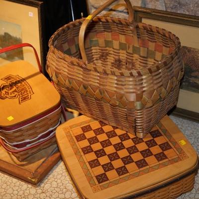 Longaberger baskets to include Badger picnic , Winnebago style and board game basket