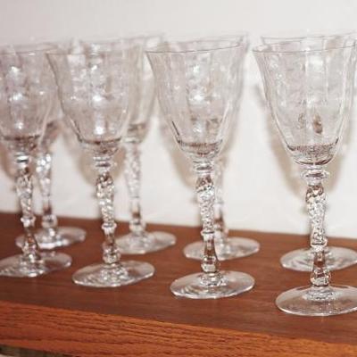Vintage etched goblets. set of twelve. no chips noted. 