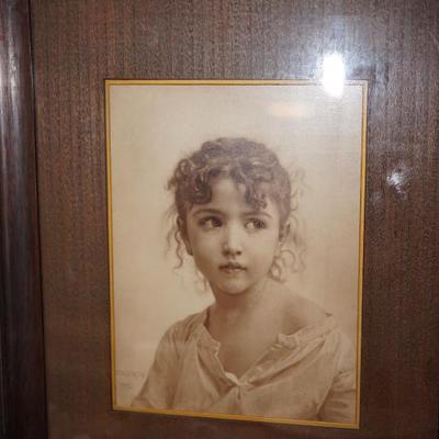 Adolphe William Bouguereau sepia print of young girl/1914 from the Knutzen collection 