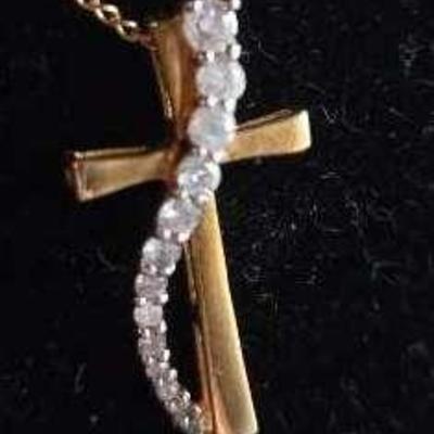 REAL DIAMOND! 10K Gold Cross Necklace 