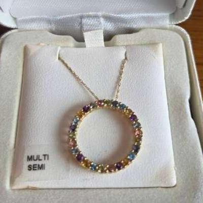 10K Multi Colored Ring Necklace 