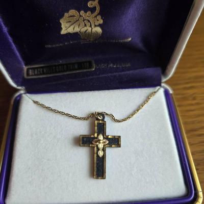 10K Gold Trim Cross Necklace 