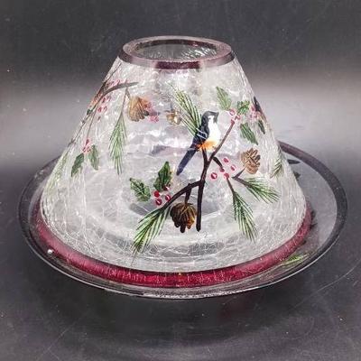 Glass Candle Holder With Birds And Branches Design