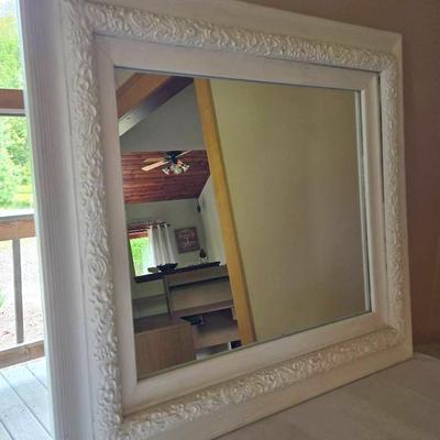 Mirror with Thick Ornate White Frame