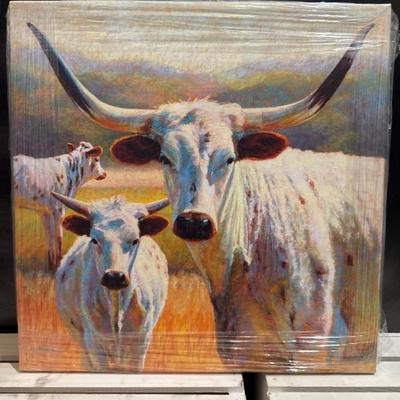 Kirkman White Longhorn Cattle Print-New in plastic