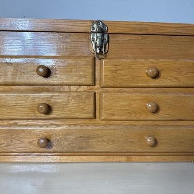 Vintage Oak Wood Jewelry Chest
