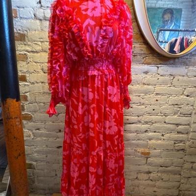 Ruffle Detail Smocked Waist Maxi Dress by FATE