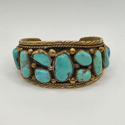 Vintage Native American sterling silver and turquoise cuff bracelet