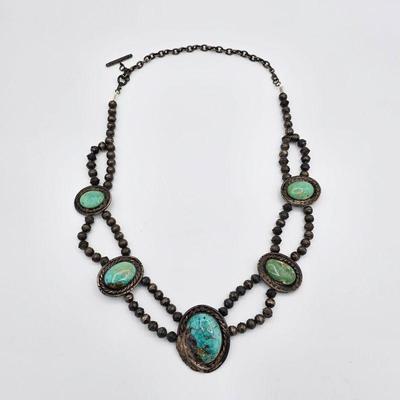 Vintage Native American sterling silver and turquoise station necklace